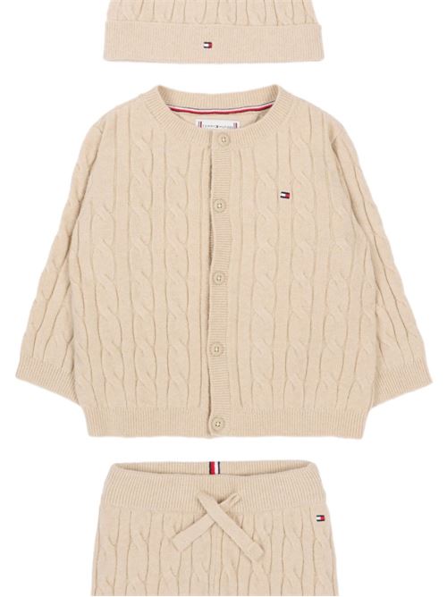 Completo bambino Tommy Hilfiger beige con pantalone top e cappello TOMMY HILFIGER KIDS | KN0KN02160ABY